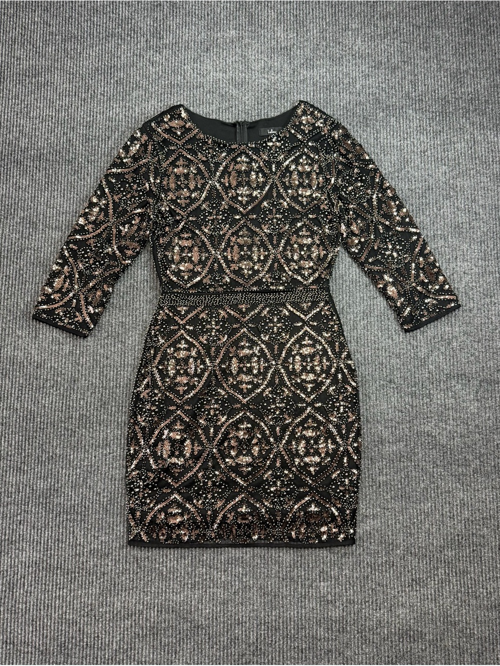 Lulus Bright Night Beaded Sequin Diamond Bodycon Mini Dress Size S